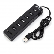 酷比客 LCHC06BK USB2.0 HUB 6口 带读卡器 黑色 适用于U盘，读卡器，USB鼠标，USB键盘，扫描仪，数码像机，数码摄像机，USB声卡等设备6口分接器